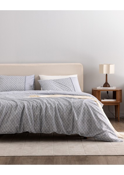 Clarice King Size %100 Pamuk Madame Coco Crep Baskılı Nevresim Takımı - Mavi/Gri