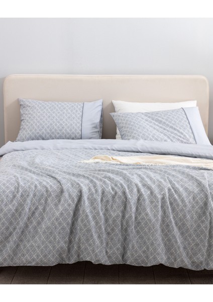 Clarice King Size %100 Pamuk Madame Coco Crep Baskılı Nevresim Takımı - Mavi/Gri fiyatları