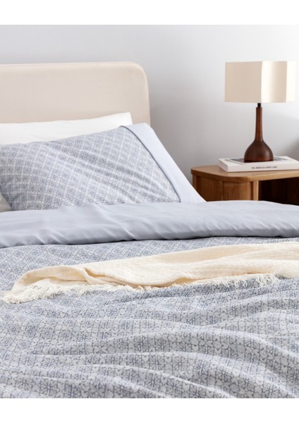 Clarice King Size %100 Pamuk Madame Coco Crep Baskılı Nevresim Takımı - Mavi/Gri fırsatları