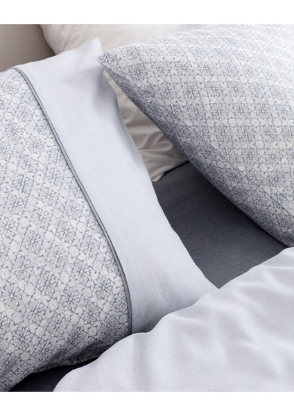 Clarice King Size %100 Pamuk Madame Coco Crep Baskılı Nevresim Takımı - Mavi/Gri indirimleri