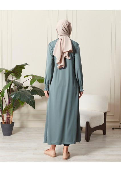 Kadın Kol Detaylı Kruvaze Yaka Biyeli Yandan Bağlamalı Namaz Elbisesi modelleri