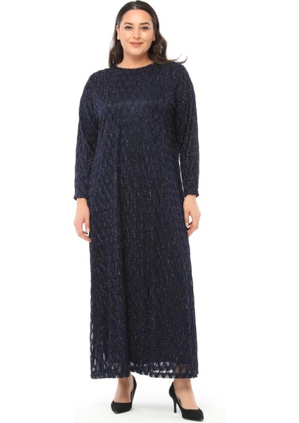 Mahide Kadın Astarlı Lüx Simli Tül Kumaş Büyük Beden Anne Abiye Elbise