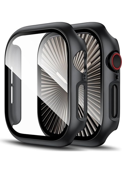 Apple Watch 10 46MM Uyumlu Kasa ve Ekran Koruyucu Önü Kapalı Renkli Silikon Siyah