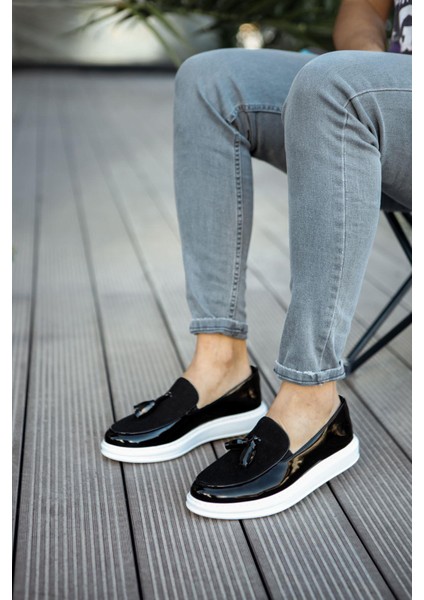 Dachxuri Loafer Casual Klasik Erkek Ayakkabı Siyah/beyaz Rugan - Che