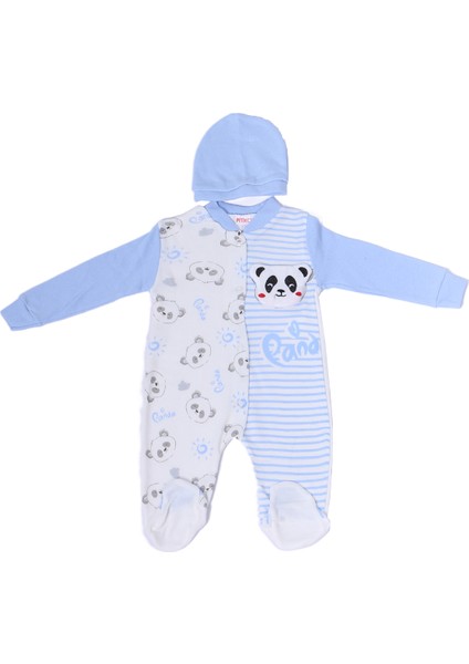 Erkek Bebek Tulum Şapkalı Panda Baskılı Çıtçıtlı D6 modelleri