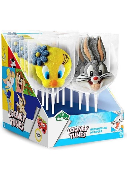 Orjinal Lisanslı Looney Tunes Marshmallow Lolipop 45 gr 12 Adet