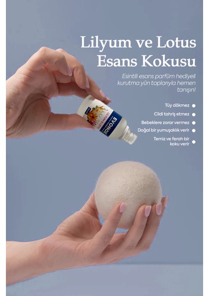 Clean 3 Adet Çamaşır Yün Keçe Kurutma Topu + 30ML Esans Koku Hediye - Doğal ve Çevre Dostu