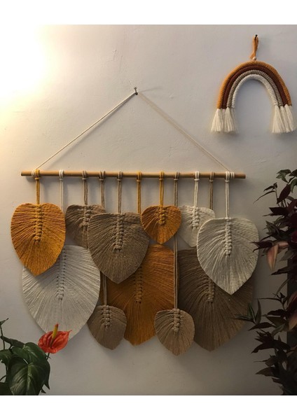 Makrome Dekoratif Duvar Süsü Yaprak Modeli Şık Tasarım