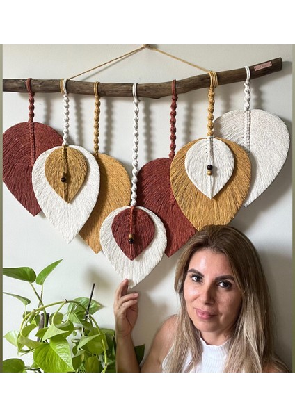 Makrome Dekoratif Duvar Süsü Yaprak Modeli Şık Tasarım