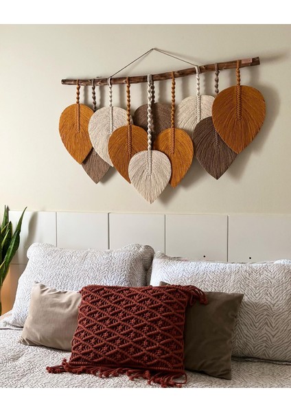 Makrome Dekoratif Duvar Süsü Yaprak Modeli Şık Tasarım