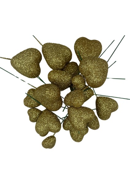 Pasta Üstü Top Süs Simli Altın Kalp (20 Adet)