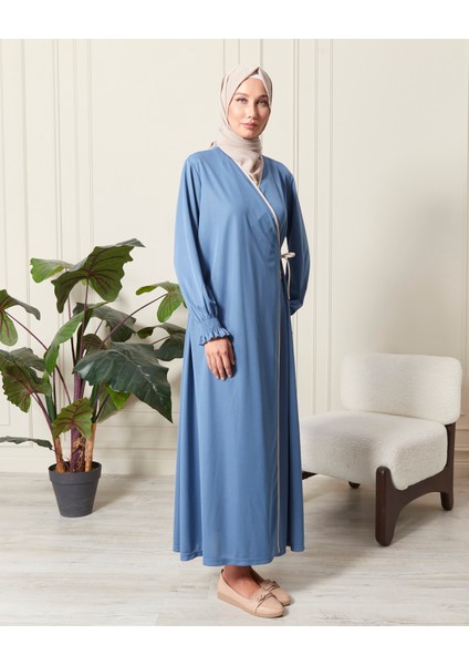 Kadın Kol Detaylı Kruvaze Yaka Biyeli Yandan Bağlamalı Namaz Elbisesi fiyatları
