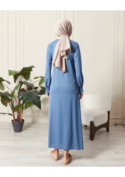 Kadın Kol Detaylı Kruvaze Yaka Biyeli Yandan Bağlamalı Namaz Elbisesi modelleri