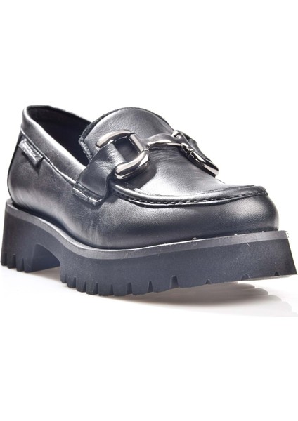 D24KA-3175 - B Kadın Deri Tokalı Casual Ayakkabı Siyah