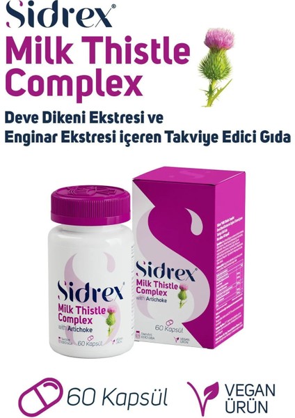Sıdrex Milk Thistle Complex Deve Dikeni Ekstresi Ve Enginar Ekstresi Içeren Takviye Edici Gıda 60 Kapsül