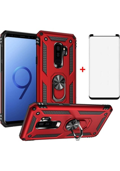 Samsung Galaxy S9 Plus Kılıf Vega Yüzüklü Armor Tank Kılıf Vg1 + Tam Kapatan Pet Esnek Koruyucu