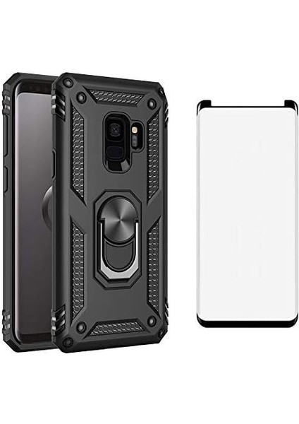 Samsung Galaxy S9 Kılıf Vega Yüzüklü Armor Tank Kılıf Vg1 + Tam Kapatan Pet Esnek Koruyucu