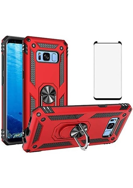 Samsung Galaxy S8 Plus Kılıf Vega Yüzüklü Armor Tank Kılıf Vg1 + Tam Kapatan Pet Esnek Koruyucu