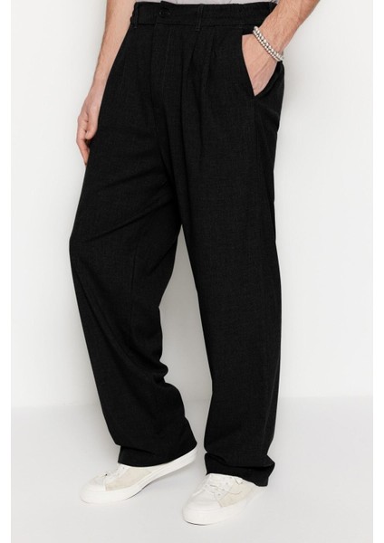 Erkek Yeni Moda Boru Paça Regular Boy Dokuma Wide Leg Bol Kumaş Pantolon