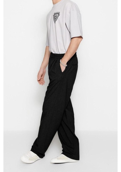 Erkek Yeni Moda Boru Paça Regular Boy Dokuma Wide Leg Bol Kumaş Pantolon