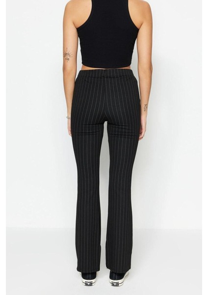 Kadın Moda Ispanyol Paça Uzun Boy Örme Smart Yırtmaçlı Flare Yüksek Bel Çizgili Örme Tayt Pantolon indirimleri