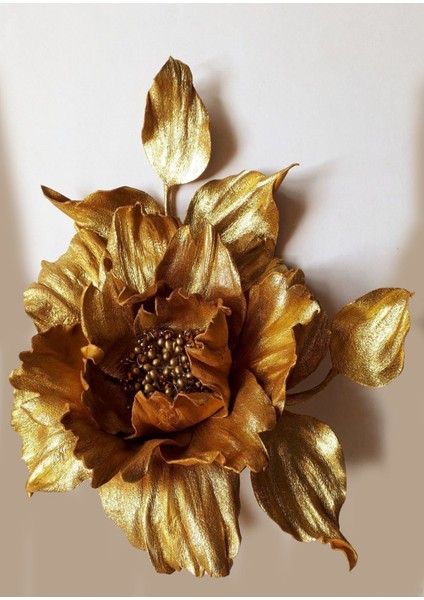 Krem - Gold Gül Çiçek Kombini Çerçeveli Cam Tablo 3'lü Dikey modelleri