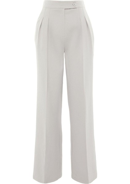 Kadın Yeni Moda Boru Paça Regular Boy Dokuma Wide Leg Geniş Paça Yüksek Bel Pantolon