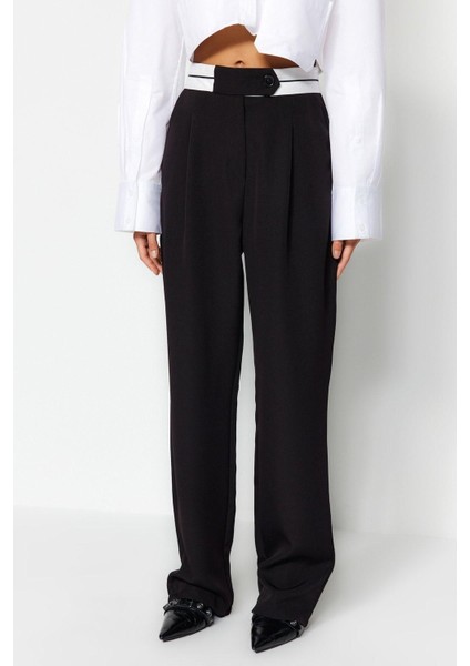 Kadın Yeni Moda Geniş Paça Uzun Boy Dokuma Wide Leg Geniş Paça Bel Detaylı Pantolon