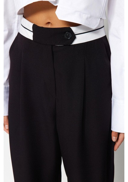 Kadın Yeni Moda Geniş Paça Uzun Boy Dokuma Wide Leg Geniş Paça Bel Detaylı Pantolon