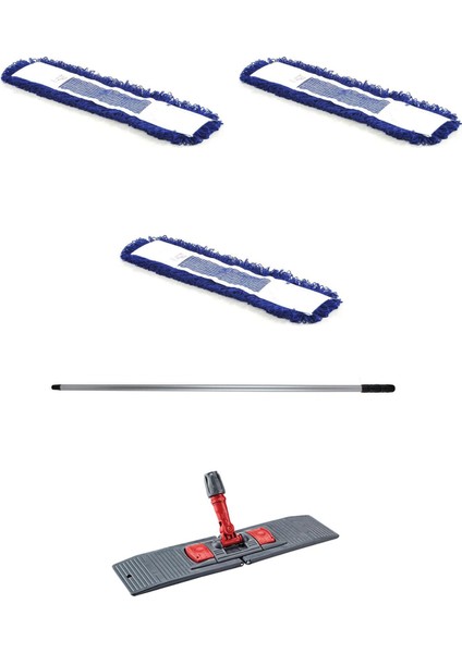 Orlon Mavi Statik Toz Mop Takımı Seti - 60 Cm. - 3 Adet Mop + Mop Tutucu + Sap - 1 Takım
