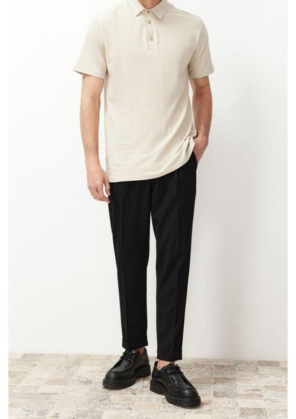 Erkek Yeni Moda Boru Paça Regular Boy Dokuma Italyan Kesim Pileli Kumaş Pantolon