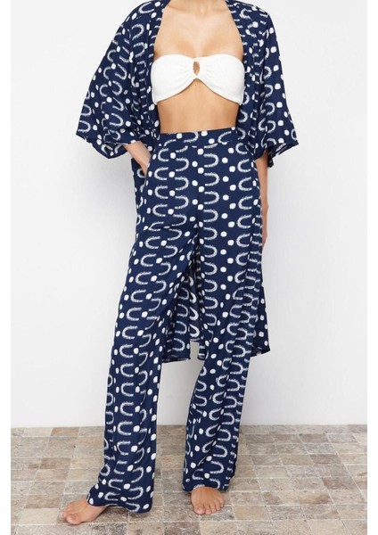Kadın Yeni Moda Geniş Paça Uzun Boy Dokuma Geometrik Desenli Pantolon fiyatları