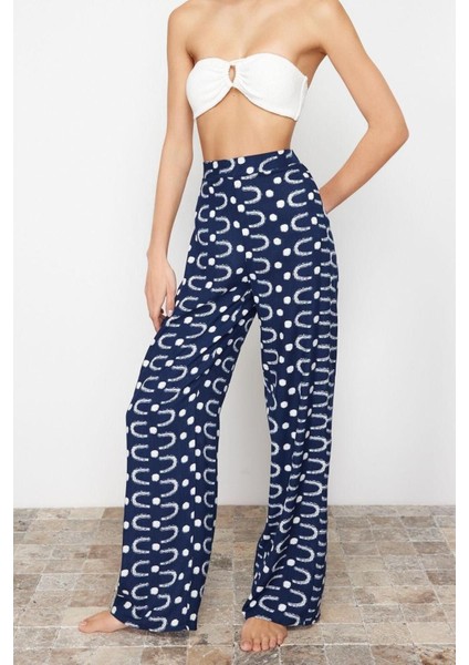 Kadın Yeni Moda Geniş Paça Uzun Boy Dokuma Geometrik Desenli Pantolon modelleri