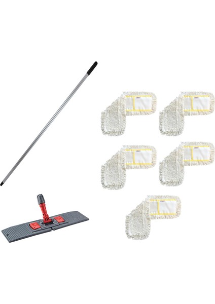 Tablet Palet Nemli Yedek Mop Takımı - 5 Ad. 40 Cm. Mop + Katlanır Aparat + Metal Vidalı Sap