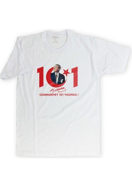 Cumhuriyet' In 101. Yılına Özel Tasarım Baskılı Unisex T-Shirt / Cumhuriyet 101 Yaşında!