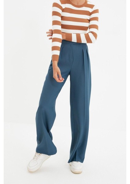 Kadın Yeni Moda Boru Paça Regular Boy Dokuma Wide Leg Geniş Paça Yüksek Bel Pantolon modelleri