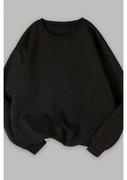 Kadın Siyah Bej Kahverengi Düz Bisiklet Yaka 3lü Sweatshirt Set modelleri