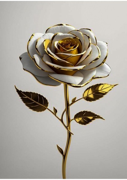 Beyaz-Gold Gül ve Kelebek Kanatı Kombin |çerçeveli Cam Tablo 3lü Dikey modelleri