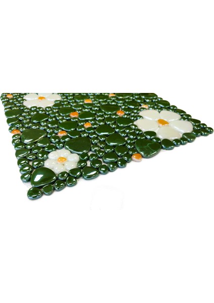 Mutfak Tezgah Arası, Banyo, Havuz, Sauna, Spa, Zemin, Duvar ve Yaşam Alanlarının Tüm Yüzeyleri Için Yeşil, Sarı, Beyaz Çiçek Desenli 31.5X31,5 cm Fileli Cam Mozaik.( 5 File = 0,5 M2 Fiyatıdır )