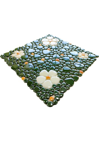 Mutfak Tezgah Arası, Banyo, Havuz, Sauna, Spa, Zemin, Duvar ve Yaşam Alanlarının Tüm Yüzeyleri Için Yeşil, Sarı, Beyaz Çiçek Desenli 31.5X31,5 cm Fileli Cam Mozaik.( 5 File = 0,5 M2 Fiyatıdır )