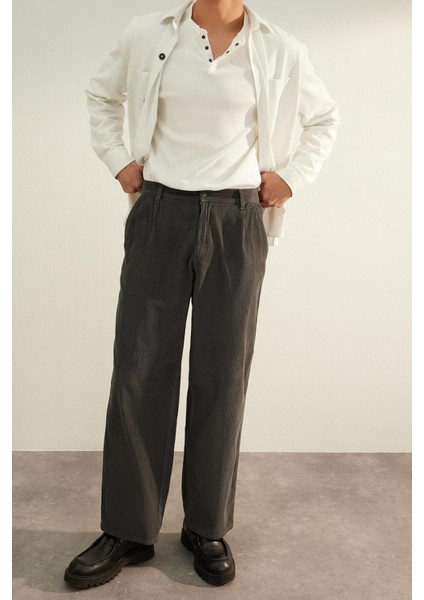 Erkek Yeni Moda Geniş Paça Regular Boy Dokuma Limited Edition Wideleg Kadife Pantolon