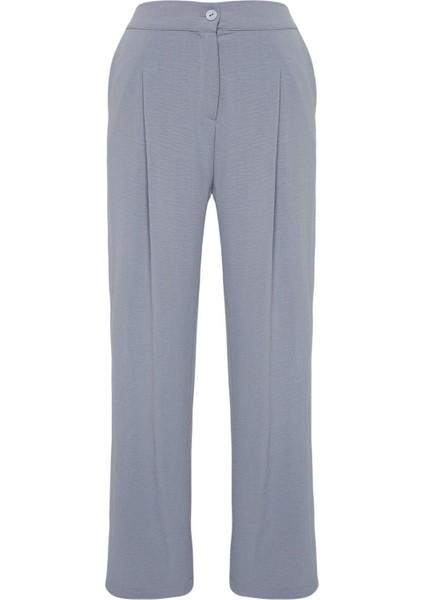 Kadın Yeni Moda Büyük Beden Geniş Paça Uzun Boy Dokuma Yüksek Bel Pileli Kumaş Pantolon