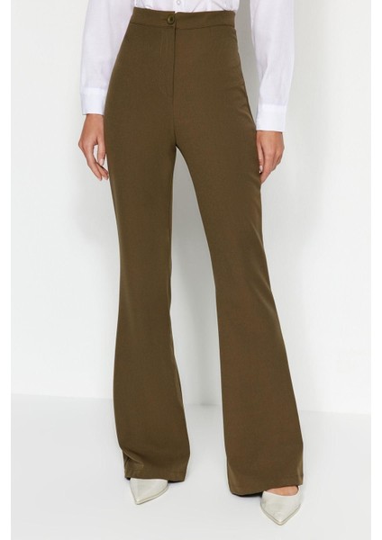 Kadın Yeni Moda Ispanyol Paça Regular Boy Dokuma Ispanyol Paça Flare Pantolon