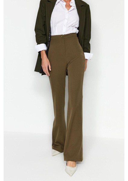 Kadın Yeni Moda Ispanyol Paça Regular Boy Dokuma Ispanyol Paça Flare Pantolon