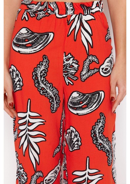 Kadın Yeni Moda Ispanyol Paça Regular Boy Dokuma Çiçek Desenli Pantolon fırsatları