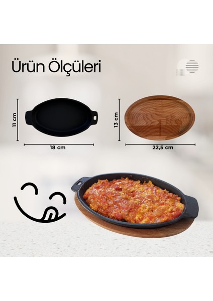 Döküm Demir Oval Fajita, Pişirme ve Servis Tabağı, 11*18 Cm, Emaye Kaplı