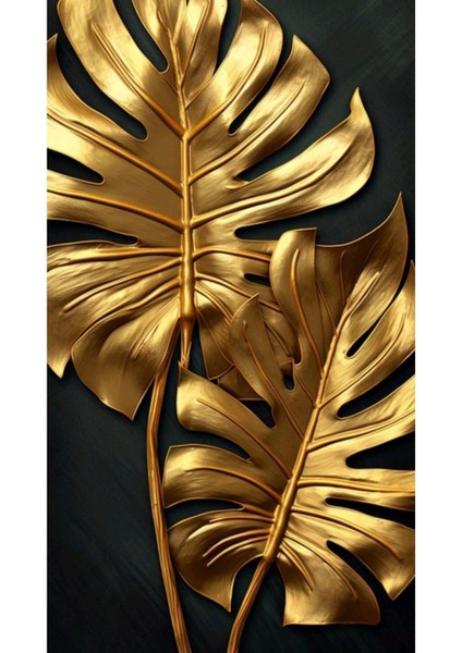 Siyah-Gold Gül/kanat/yaprak Kombini |çerçeveli Cam Tablo 3lü Dikey fırsatları