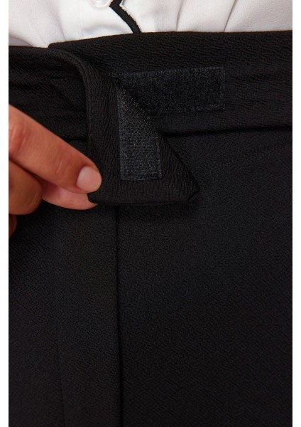 Kadın Yeni Moda Büyük Beden Geniş Paça Uzun Boy Örme Kemeri Cırtlı Pileli Wide Leg Örme Pantolon
