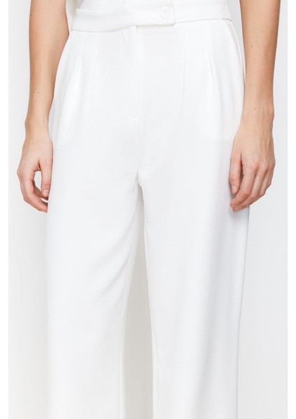 Kadın Yeni Moda Boru Paça Regular Boy Dokuma Wide Leg Geniş Paça Yüksek Bel Pantolon