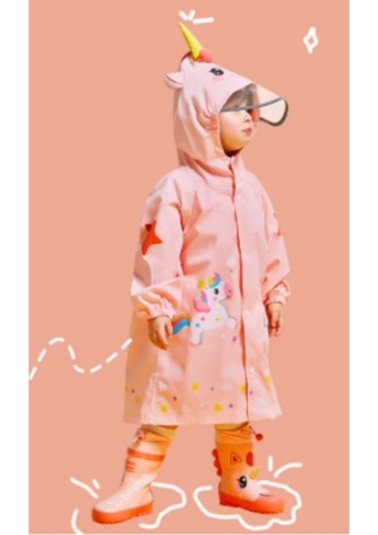 Unicorn Somon Pembe 3D Su Gecirmez Yağmurluk